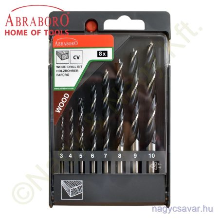 Fafúró klt. 8r. 3-10mm műanyag dobozban ABRABORO