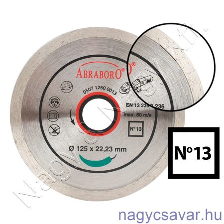 Csempevágó gyémánttárcsa No13 125x22,23mm ABRABORO