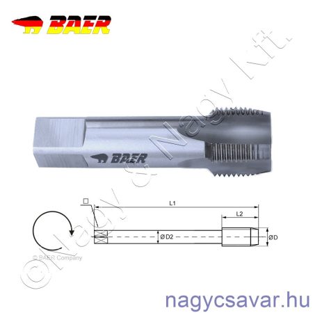 BSP 1/4x19 rövid gépi menetfúró D-G forma HSS-G BAER