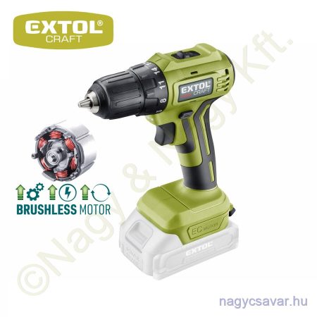 Akkus fúrócsavarozó szénkefementes motor 20V Li-Ion akku és töltő nélkül EXTOL Craft