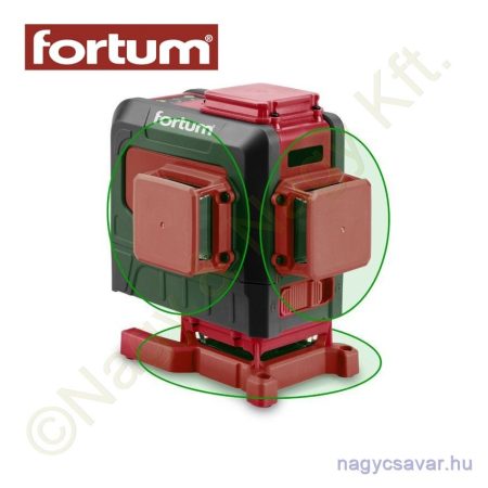 Lézeres önbeálló vízszintező, ZÖLD, 3D (3×360°) 0,2mm/1m, 1/4" és 5/8" FORTUM