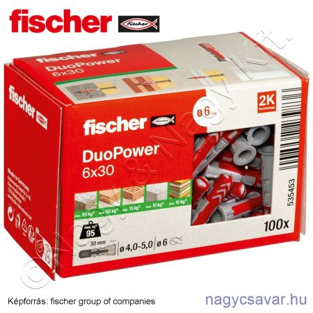 DUOPOWER 6x30 kétkomponensű nylon dübel (100/cs) FISCHER