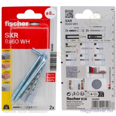 SXR 8x60 WH rögzítődübel + 5x80mm  "L" horog 2db/cs Fischer