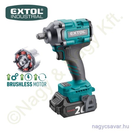 Akkus ütvecsavarozó szénkefementes motor Share20V Li-Ion 1x2,0Ah 1/2" négyszög 500 Nm EXTOL Industrial
