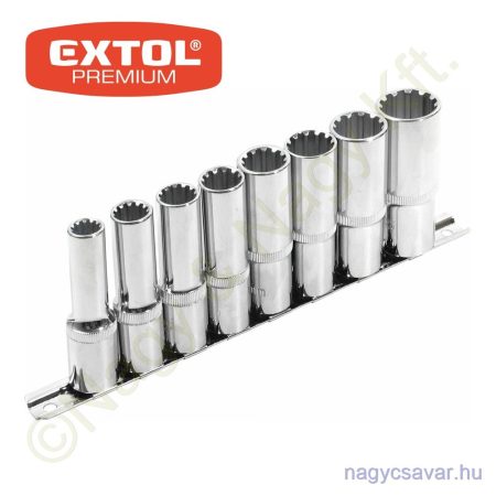 Hosszított dugófej klt. 1/2" MULTI-LOCK 10-22mm 8r. EXTOL Prémium