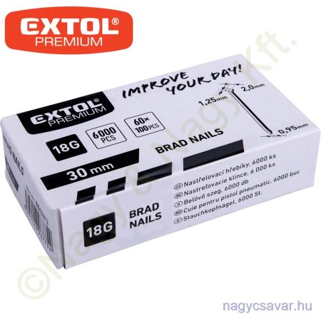 Szeg fejjel, 18G, szár.: 1,25×0,95 mm, fej: 2mm, hossz:30mm 6.000db EXTOL Prémium