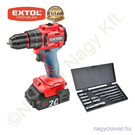 Akkus ütvefúró-csavarozó szénkefementes motor, Share20V 20V Li-Ion 2x2,0Ah + töltő 50Nm EXTOL Prémium