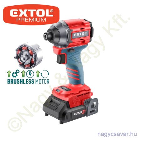 Akkus ütvecsavarozó szénkefementes motor Share20V 20V Li-Ion 2x2,0Ah + töltő 1/4" hatszög 230Nm EXTOL Prémium