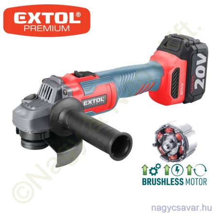 Akkus sarokcsiszoló szénkefementes motor Share20V 20V Li-Ion 1x4,0Ah + töltő Ø125mm EXTOL Prémium