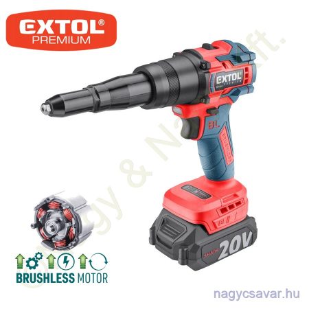 Akkus popszegecshúzó SHARE 20V 3,2-4,0-4,8mm 20V Li-Ion 1x2,0Ah EXTOL Prémium