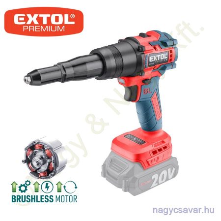 Akkus popszegecshúzó SHARE 20V 3,2-4,0-4,8mm 20V Li-Ion akku és töltő nélkül EXTOL Prémium