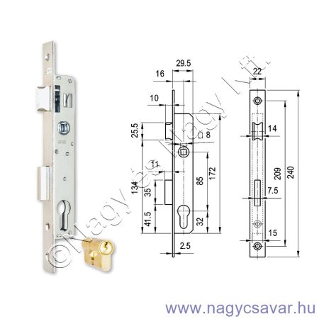 Zár 3398-as portálzár cilinderbetét nélkül 27mm ELZETT (1)