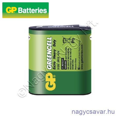 Elem 4,5V GREENCELL (312G MN1203, 3LR12, 4012, lapos elem, zsebtelep) GP