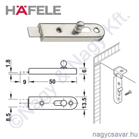 Tolózár 50mm nikkelezett HAFELE