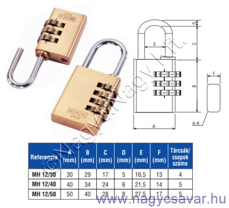 Lakat réz, számzáras 30mm MHA