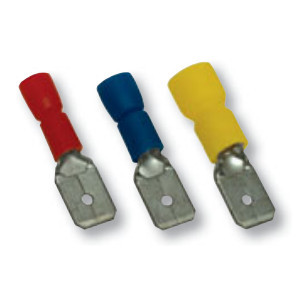 Szigetelt rátolható csatlakozó csap, sárgaréz, sárga 6,3×0,8mm, 6mm2