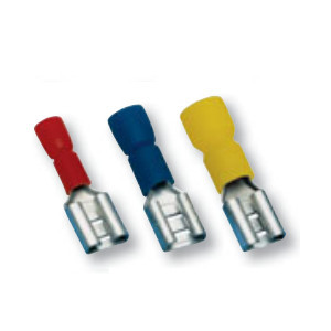Szigetelt rátolható csatlakozó hüvely, sárgaréz, kék 6,3×0,8mm, 2,5mm2