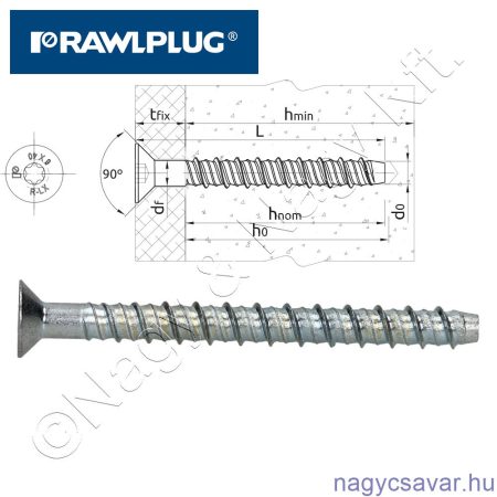 Betoncsavar sf.tx. Ø12,5x180mm furat Ø10mm, CE-ETA (10/cs) RAWL