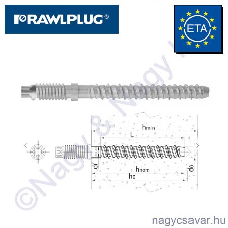 Betoncsavar M8 külső menettel Ø7,5x35mm, furat Ø6mm CE-ETA (100/cs) RAWL